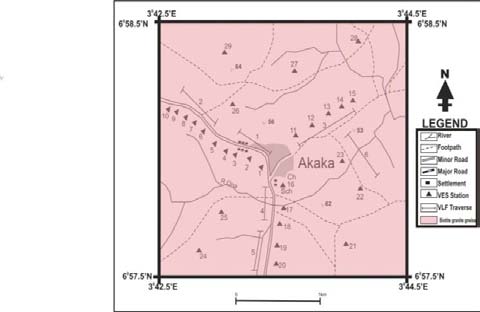 Figure 1 : Site and Geological Map of Akaka, Southwestern Nigeria