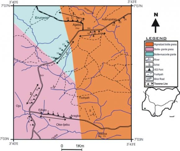 Figure 2 : Site and Geological Map of Fidiwo/Ajebo, Southwestern Nigeria