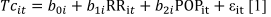 i=1??16, : municipality Number ???? ???? : unemployment rate R : wealth Ratio in each municipality ?? ? Hypothesis test: ?? ?? ?? : ?? ???? = ?? ?? ???? ?? ?= ?? ?? ? ??? The Fisher statistical value is given under hypothesis as above : ?? 1 = (SCR c1 ? SCR)/(N ? 1)(k + 1) SCR/?N × T ? N(k + 1)? ?? (??.(???1)(??+1).?N×T?N(k+1)? Through the estimation of global model, we find the value of Fisher under hypothesis we find it as follows: Source: Prepared by the authors Estimation of partial models to calculate the residual sum of squares for each model is given by : ? SCR ? SCR = 16473.2281 Through the use of Fisher statistical value, we obtain : = ??. ???? ?? ?? > ?? ?????? ??.???? ????:?????? we reject the hypothesis ?? ?? ?? : ?? 0?? = ?? 0 ?????? ?? ?= ?? ?? ?, therefore the hypothesis of total homogeneity. ?? ? Hypothesis test: ?? ?? ?? : ?? ?= ?? ?? ? ???The ficher statistique is given whith following form :?? 2 = (SCR c2 ? SCR)/((N ? 1) × k) SCR/?N × T ? N(k + 1)? the hypothesis ?? 0 2 is rejected if : ?? 2 > ?? (??.(???1)×??).?N×T?N(k+1)?on the basis of estimation fixed effects model, we find the value of Fisher as follows:?? 2 = (SCR c2 ? SCR)/((N ? 1) × k) SCR/?N × T ? N(k + 1)? by the authors Through the use of Fisher statistical value, we obtain : 97783647 , ?? ?????? ??.???? ????:?????? = ??. ???? ?? ?? > ?? ?????? ??.???? ????:?????? therefore the hypothesis ?? 0 2 ?? ?= ?? ?? ? was rejected and there is a total heterogeneity.
