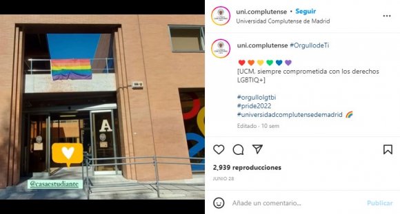 Figure 2: Instagram post from @uni.complutenseon during Pride