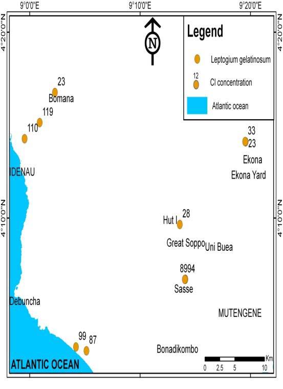 Figure S1: The different Halide concentrations in lichen species studied at the various sampling sites.