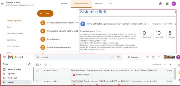 Figure 2: Google Drive, Google Documents, and Google Forms screenshoots At this point, it is possible to show specific software used for teaching, starting from phpMyAdmin for studying databases and PHP (Figure 3 -phpMy Admin and PHP execution), CISCO Packet Tracer for computer network emulation (Figure 4 -CISCO Packet Tracer environment), DevC++ for the development of C, and C++ applications (Figure 5 -DevC++ environment) and Ecplipse for Java applications (Figure 6 -Eclipse development environment).