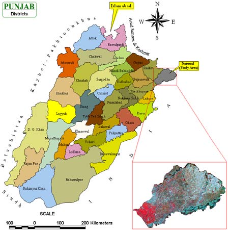 Figure 2 : Narowal -Landsat ETM+ 30 th September, 2001 image Source: http://glovis.usgs.gov/