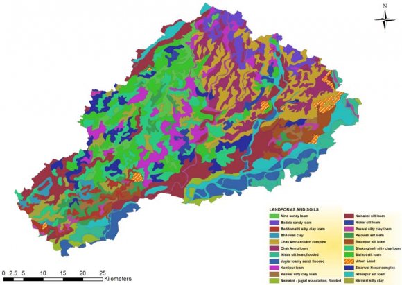 ; Kulkarni and Bajwa, 2005; Ahmad et al., 2013), yield (Johnson et al., 1990; Kulkarni and Bajwa, 2005; Ahmad et al., 2013), and root distribution and development (Taylor and Gardner, 1963; Unger and Kaspar, 1994; Kulkarni and Bajwa, 2005; Ahmad et al., 2013). However, bare soil reflectance may be affected by the impact of tillage practices and moisture content (Barnes et al., 1996; Kulkarni and Bajwa, 2005; Ahmad et al., 2013). The wavelengths detected as responsive to soil compaction were close to each other, they might had similar information about the vegetation vigor. In the red portion of spectrum, the wavelengths ranged from 620 to 700 nm (Thenkabail et al., 2000; Kulkarni and Bajwa, 2005; Ahmad et al., 2013). The NDVI assumed the most common vegetation index used throughout the history of satellite canopy background adjustment that addresses nonlinear, differential NIR and red radiant transfer through a canopy, and C1, C2 are the coefficients of the aerosol resistance term, which uses the blue band to correct for aerosol influences in the red band. The coefficients adopted in the EVI algorithm are; L=1, C1 = 6, C2 = data applications. The NDVI represents the absorption of photosynthetic active radiation and hence is a measurement of the photosynthetic capacity of the canopy (Rouse et al., 1973; Woomer et al., 2004). The NDVI is computed following the equation: Where, ? NIR and ? Red are the surface bidirectional reflectance factors for their respective MODIS bands. The NDVI is referred to as the 'continuity index' to the existing 20+ year NOAA-AVHRR derived NDVI (Rouse et al., 1973; Ahmad, 2012c) time series (Moran et al., 1992; Verhoef et al., 1996; Jakubauskas et al., 2001; Huete et al., 2002; Zoran and Stefan, 2006; USGS, 2010; Ahmad, 2012c), which could be extended by MODIS data to provide a longer term data record for use in operational monitoring studies (Chen et al., 2003; Ahmad, 2012c). The NDVI has been established to be highly correlated to green-leaf density, absorbed fraction of photosynthetically active radiation and above-ground biomass and can be viewed as a surrogate for photosynthetic capability (Asrar et al., 1984; Tucker and Sellers, 1986; Propastin and Kappas, 2009). The NDVI values range from -1 to +1; because of high reflectance in the NIR portion of the EMS, healthy vegetation is represented by high NDVI values between 0.1 and 1 (Liu and Huete, 1995; USGS, 2008; 2010; Ahmad, 2012a; Ahmad et al., 2013). On the contrary, non-vegetated surfaces such as water bodies yield negative values of NDVI because of the electromagnetic absorption property of water. Bare soil areas represent NDVI values which are closest to 0 due to high reflectance in both the visible and NIR portions of the EMS (Townshend, 1992; Ahmad, 2012a; Ahmad et al., 2013). The EVI is an 'optimized index' designed to enhance the vegetation signal with improved sensitivity in high biomass regions and improved vegetation monitoring through a de-coupling of the canopy background signal and a reduction in atmosphere influences (Liu and Huete, 1995; Justice et al., 1998; Huete et al., 1999; Ahmad, 2012c). The EVI is computed following the equation: Where NIR/RED/Blue are atmosphericallycorrected or partially atmosphere corrected (Rayleigh and ozone absorption) surface reflectances, L is the 7.5, and G (gain factor) = 2.5 (Liu and Huete, 1995; Justice et al., 1998; Huete et al., 1999; Huete et al., 2002; Karnieli and Dall'Olmo, 2003; Huete, 2005; Gao and Mas, 2008; Ahmad, 2012c).