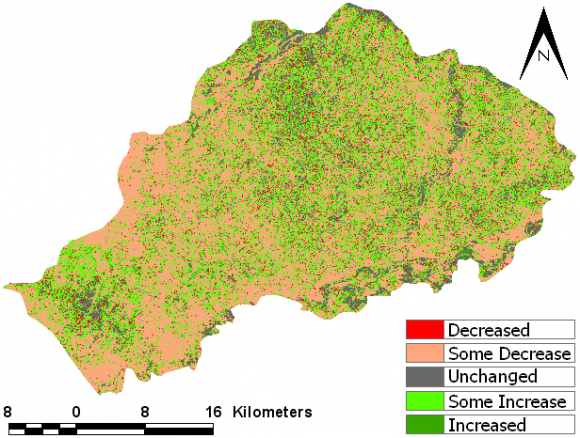 Figure 9 : Paddy/rice fields distribution map of Narowal from the analysis of Landsat ETM+ image