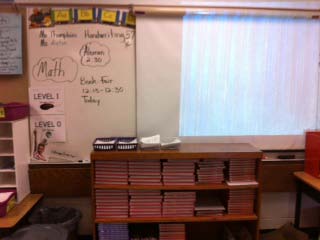 Figure 6 : Whiteboard 2. This figure shows the whiteboard, which the teacher used for the whole group reading lessons. It is on the north wall