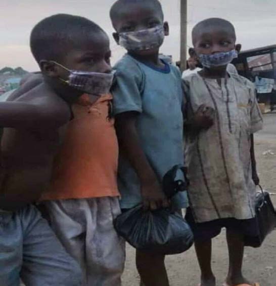 incapable of providing food for the commoners in the country during the Covid-19 lockdown.The picture is indirectly showing how people from the grassroots are suffering due to the negligence of the government. The more reason why these children cannot afford face mask rather, they are using waste bags of pure water to construct face masks to protect themselves from Covid-19.Another internet meme under this category was the one that shows how President Muhammadu Buhari and Vice President Yemi Osinbajo are making jest of Lagos State amidst the Covid-19 pandemic.