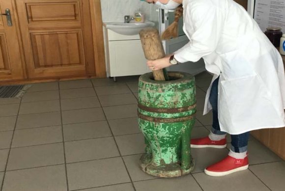 Figure 2: Examples of an old wooden "piu?" usedto "beat" grain Used to reproduce the artisanal recipe of the coliva in cooking workshops with students. Culinary laboratory of the Food and Nutrition Department. Technical University of Moldova.