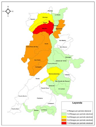 Riesgo consolidado por presencia del ELN. Elecciones locales-nacionales (2007-2019) Volume XXI Issue IV Version I 68 ( )