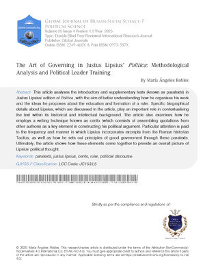 The Art of Governing in Justus Lipsius Politica: Methodological Analysis and Political Leader Training