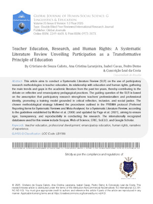 Teacher Education, Research, and Human Rights: A Systematic Literature Review Unveiling Participation as a Transformative Principle of Education