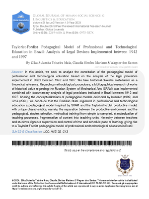 Taylorist-Fordist Pedagogical Model of Professional and Technological Education in Brazil: Analysis of Legal Devices Implemented between 1942 and 1997)