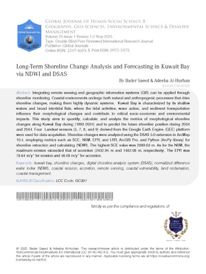 Long Term Shoreline Change Analysis and Forecasting in Kuwait Bay via NDWI and DSAS