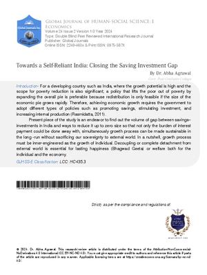 Towards a Self-Reliant India: Closing the Saving Investment Gap