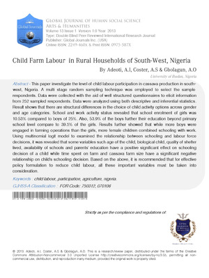 Child Farm Labour in Rural Households of South-West, Nigeria categories (j = 4)