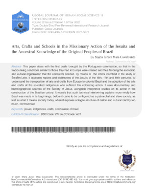 Arts, Crafts and Schools in the Missionary Action of the Jesuits and the Ancestral Knowledge of the Original Peoples of Brazil