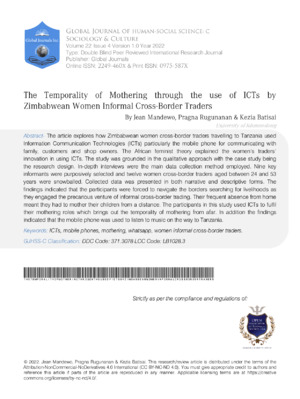 The Temporality of Mothering through the use of ICTs by Zimbabwean Women Informal Cross-Border Traders