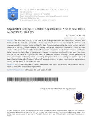 Organization Settings of Services Organizations: What is New Public Management Paradigm?