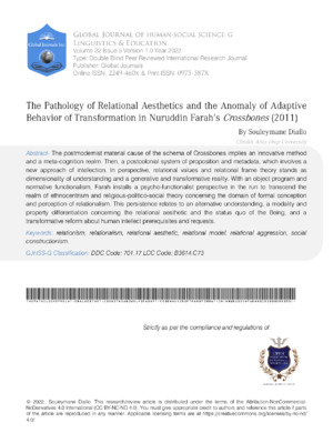 The Pathology of Relational Aesthetics and the Anomaly of Adaptive Behavior of Transformation in Nuruddin Farah's Crossbones (2011)