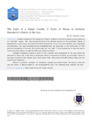 The Light of a Single Candle ; A Study of Mama in Lorraine Hansberry's Raisin in the Sun