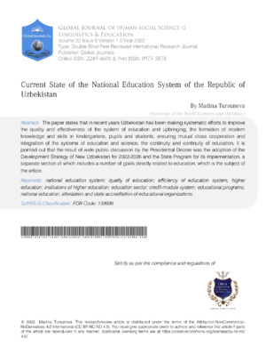 Current State of the National Education System of the Republic of Uzbekistan