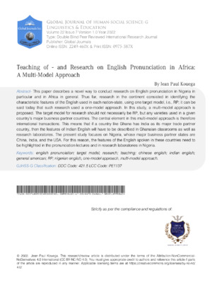 Teaching of - and Research on English Pronunciation in Africa: A Multi-Model Approach