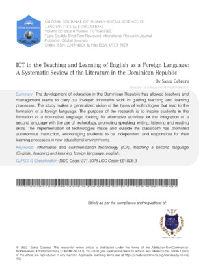 ICT in the Teaching and Learning of English as a Foreign Language: A Systematic Review of the Literature in the  Dominican Republic