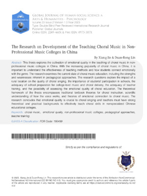 The Research on Development of the Teaching Choral Music in Non-Professional Music Colleges in China