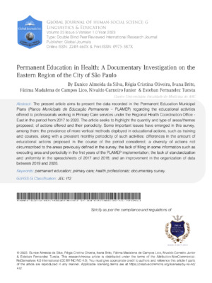 Permanent Education in Health: A Documentary Investigation on the Eastern Region of the City of São Paulo