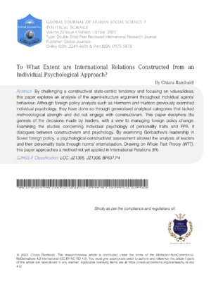 To What Extent are International Relations Constructed from an  Individual Psychological Approach?