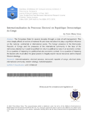 Internationalisation Du Processus Electoral En Republique Democratique Du Congo