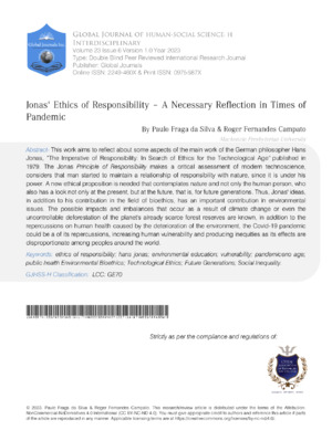 Jonas Ethics of Responsibility A Necessary Reflection in Time of Pandemic