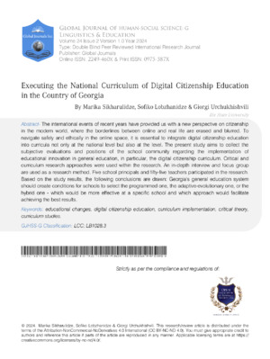 Executing the National Curriculum of Digital Citizenship Education in the Country of Georgia