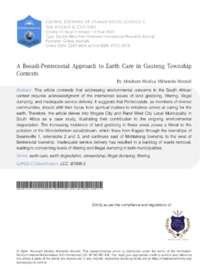 A Bosadi-Pentecostal Approach to Earth Care in Gauteng Township Contexts