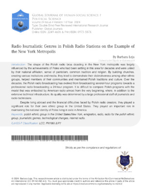 Radio Journalistic Genres in Polish Radio Stations: A Case Study of the New York Metropolis