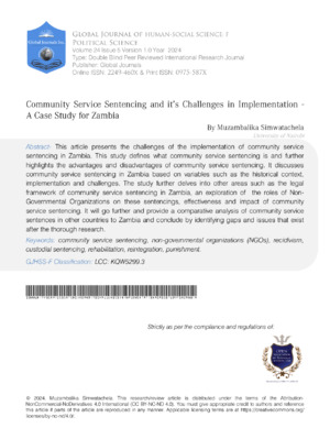 Community Service Sentencing and Its Challenges in Implementation: A Case Study for Zambia