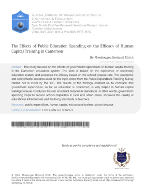 The Effects of Public Education Spending on Human Capital Training in Cameroon