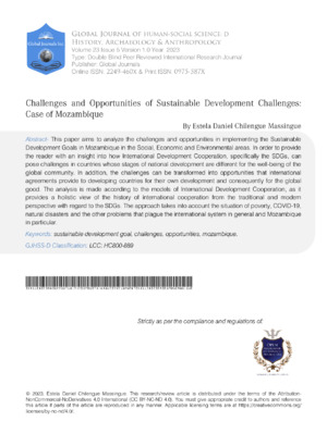 Challenges and Opportunities of Challenges Sustainable Development: Case of  Mozambique