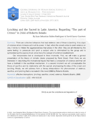 Lynching and the Sacred in Latin America. Regarding "The part of Crimes" in 2666 of Roberto