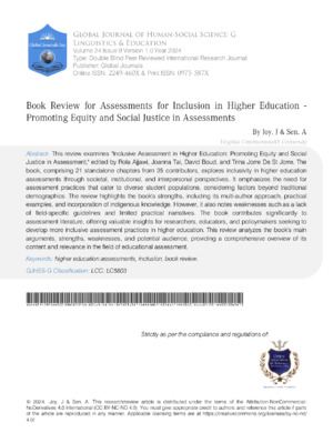 Book Review for Assessments for Inclusion in Higher Education - Promoting Equity and Social  Justice in Assessments