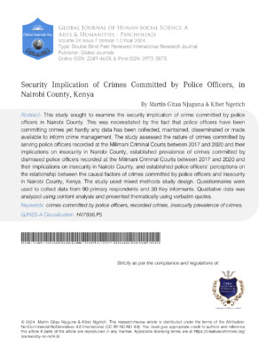 Security Implication of Crimes Committed by Police Officers, in Nairobi County, Kenya