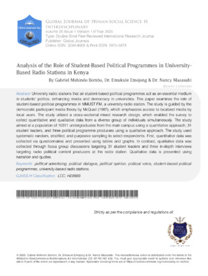 Analysis of the Role of Student-Based Political Programmes in University-Based Radio Stations in Kenya