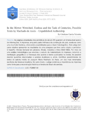 In the Mirror: Wretched, Useless and the Task of Centuries, Possible Texts by Machado de Assis - Unpublished Authorship