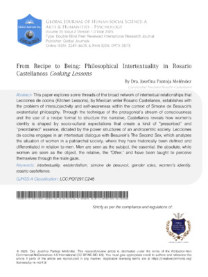 From Recipe to Being: Philosophical Intertextuality in Rosario Castellanoss Cooking Lessons