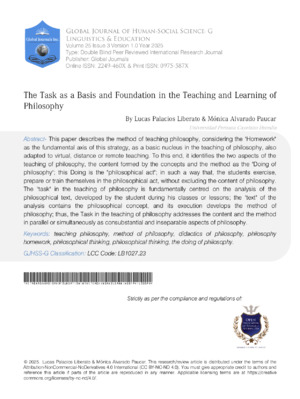 The Task as a Basis and Foundation in the Teaching and Learning of Philosophy