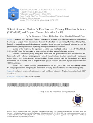 Sukavichinomics: Thailand's Preschool and Primary Education Reforms (1995-1997) and Progress Toward Education for All