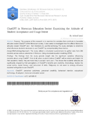 ChatGPT in Moroccan Education Sector: Examining the Attitude of Student Acceptance and Usage Intent