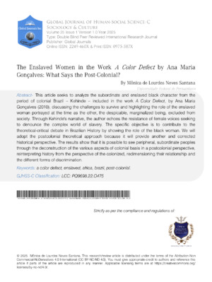 The Enslaved Women in the Work A Color Defect by Ana Maria Gonçalves: What Says the Post-Colonial?