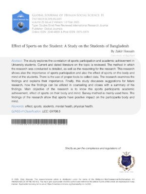 Effect of Sports on the Student:A Study on the Students of Bangladesh