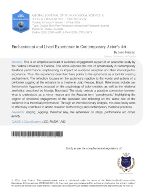 Enchantment and Lived Experience in Contemporary Actor's Art